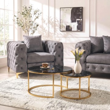 Mebel Elite Набор керамических столиков Milano «Черный мрамор/Золотой», ME.MILANO/CZZLM/ZL/L - Home Club