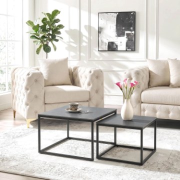 Mebel Elite Набор керамических столиков Tenor «Черный мрамор»/«Черный», ME.TENOR/CZCER/CZ/L - Home Club