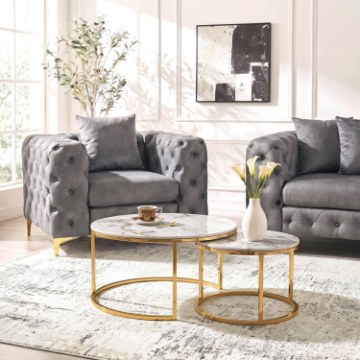 Mebel Elite Набор керамических столиков Milano «Белый мрамор/Золотой», ME.MILANO/BM/ZL/L - Home Club