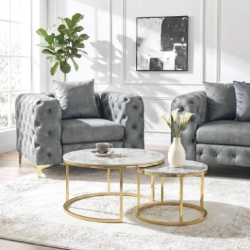 Mebel Elite Набор столиков Olis Max «Мрамор золотой», ME.MAXOLIS/M/ZL/L - Home Club