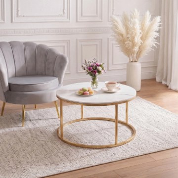 Mebel Elite Кофейный столик Venice, белый мрамор/золотой, ME.VENICE/BM/ZL/L - Home Club