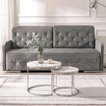 Mebel Elite Набор керамических столиков Amara «Белый мрамор/Серебристый», ME.AMARA/BM/SR/CER/L - Home Club