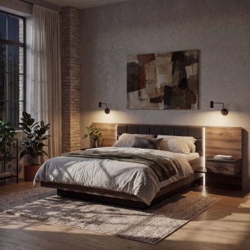 Forte Ліжко з підсвічуванням та тумбочками 180x200 см Bellevue, дуб благородний/дуб чорний, BLQL181B-N09 - Home Club