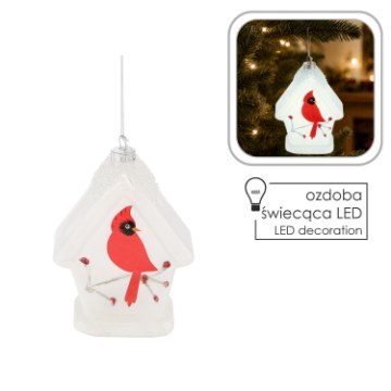 Chomik Праздничное Украшение Из Стекла 9 x 7 x 12 См Led - Птица В Кормушке, MAL2737 - Home Club