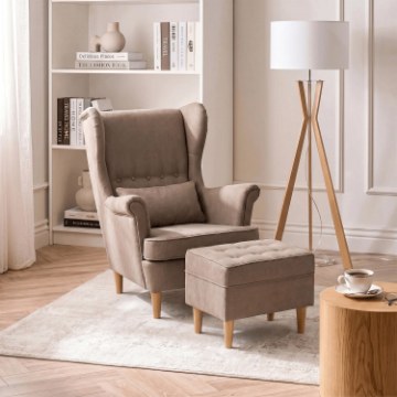 Mebel Elite Кресло для отдыха Evan 2 с подставкой для ног, бежевого цвета, ME.EVAN2/BZ/D/T/FWPD - Home Club