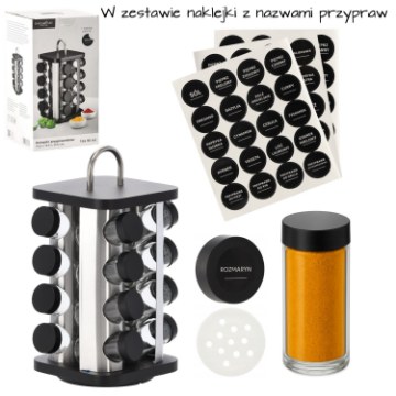 BackHome Living Квадратна Приправна Коробка 16,5 x 16,5 x 33,5 См З Ручкою 16 Чорно-Срібних Банок, NIW9165 - Home Club