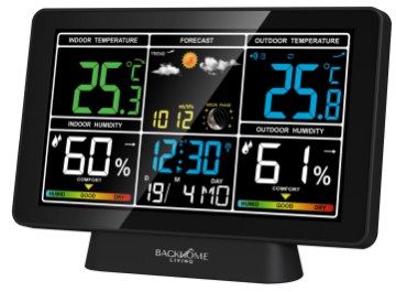 BackHome Living Метеостанция Rcc С Сетевым И Аккумуляторным Питанием, 20 × 4 × 13,5 См, Черная, STP6014 - Home Club