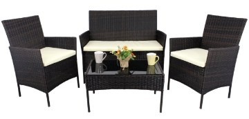 Garden Line Комплект мебели из ротанга (диван, 2 кресла, скамейка) коричневого и кремового цветов. Под, SAD1408 - Home Club
