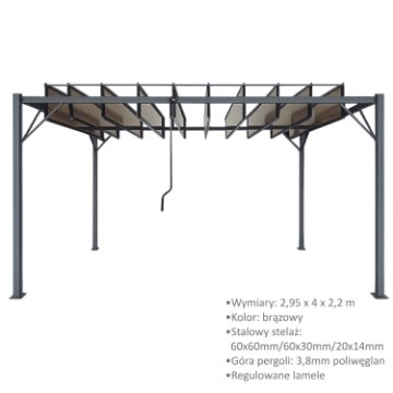 Garden Line Садова Пергола З Рухомими Ламельями З Полівінка 3 x 4 М Брунатна, TUN4023 - Home Club