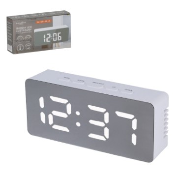 BackHome Living Светодиодный будильник с зеркалом и термометром, 14 × 2,5 × 3,5 см, STP5857 - Home Club