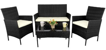 Garden Line Комплект мебели из ротанга (диван, 2 кресла, скамейка) чёрного и кремового цветов. Под, SAD0849 - Home Club