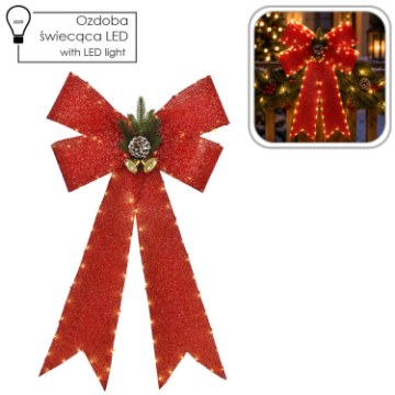 Chomik Різдвяна кокарда, червона, зі світлодіодами, 80 см, 118L, LED5886 - Home Club