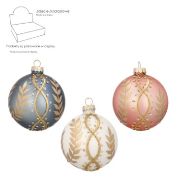 Chomik Скляна ялинкова кулька, діаметр 8 см, срібні паєтки, різнокольорові, MAL1284 - Home Club