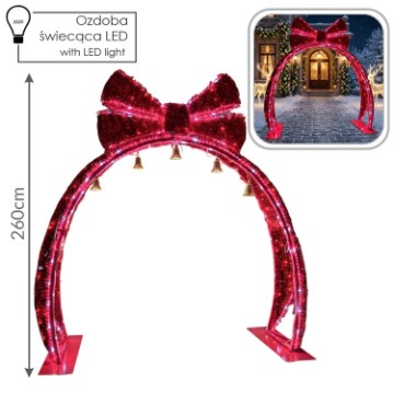 Chomik Святкова Декорація 3D Led — Арка-Бант З Дзвіночками 260 × 260 × 60 См, LED9839 - Home Club