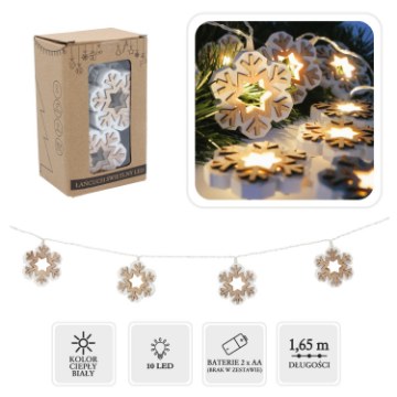 Chomik Световая гирлянда Led «Деревянные снежинки», 10L, на батарейках, LED4055 - Home Club