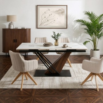 Mebel Elite Стол Rex 2, керамический, раскладной, 180–240 см, белый мрамор/орех, ME.REX2/B/O/CER/S180-240 - Home Club