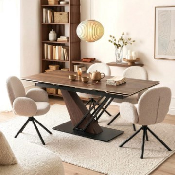 Mebel Elite Раздвижной керамический стол Rex, 160–220 см, тёмно-коричневый/чёрный, ME.REX/CBRD/O/CER/S160-220 - Home Club