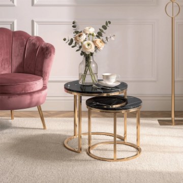Mebel Elite Набор керамических столиков Milano 45 см/60 см, «чёрный мрамор»/«золото», ME.MILANO60/CZZLM/ZL/L - Home Club