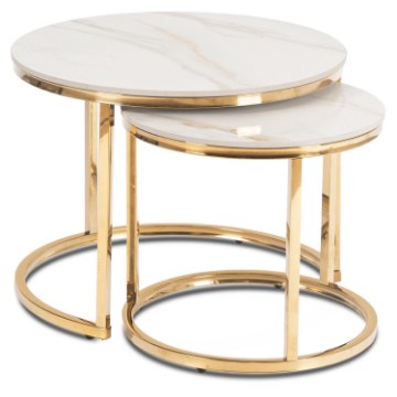 Mebel Elite Набор керамических столиков Milano 45 см/60 см, белый мрамор/золотой, ME.MILANO60/BM/ZL/L - Home Club