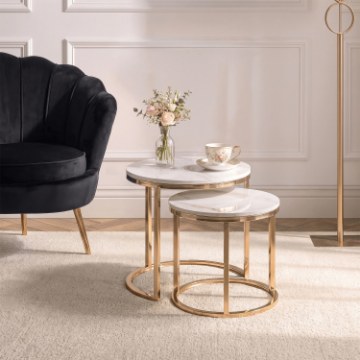 Mebel Elite Набор керамических столиков Milano 45 см/60 см, белый мрамор/золотой, ME.MILANO60/BM/ZL/L - Home Club