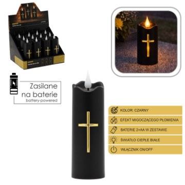 Chomik Свічка Led 5 × 15,5 См, Чорна З Золотим Хрестом, LED5475 - Home Club