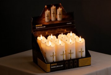Chomik Свічка Led 5 × 15,5 См, Біла З Золотим Хрестом, LED5444 - Home Club