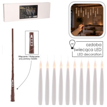 Chomik Набор из 10 подвесных свечей Led с палочкой 1,5 x 15,5 см, LED9452 - Home Club