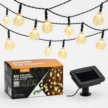 Garden Line Солнечная гирлянда для сада, длина 2 + 7,35 м, Bubble 50 светодиодов, теплый белый цвет, SOL3767 - Home Club