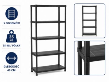 Chomik Пластиковый Стеллаж 5-Уровневой 90 x 40 x 180 См Грузоподъемность Полки: 35 Кг, PWI0470 - Home Club