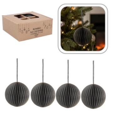 Chomik Kpl. 4 Папір'яні Ялинові Кульки Fi 7 Cm Сірі, AIP2068 - Home Club