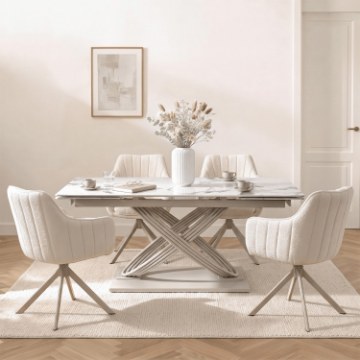 Mebel Elite Стіл Ibiza, керамічний, розкладний, 160–240 см, білий мармур/кашмір, ME.IBIZA/B/KASZ/S160-240 - Home Club