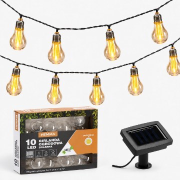 Garden Line Солнечная гирлянда для сада, длина 2 + 1,8 м, Hemma, 10 светодиодов, теплый белый свет, большая лампочка, SOL3606 - Home Club