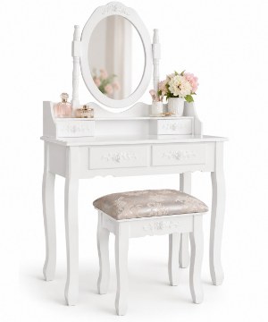 Chomik Білий туалетний столик з дзеркалом + табурет, PHO3992 - Home Club