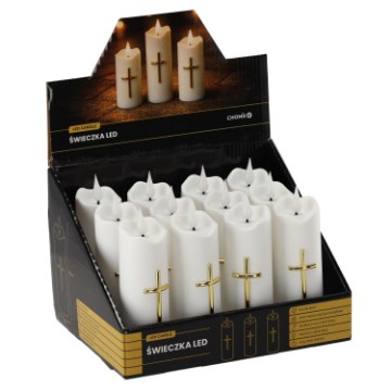 Chomik Свічка Led 5 × 15,5 См, Біла З Золотим Хрестом, LED5444 - Home Club
