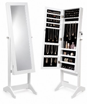 Chomik Шафа Для Біжутерії З Дзеркалом Біла 34 x 35,5 x 140 см, PHO5799 - Home Club