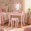 BackHome Living Маленькая косметическая туалетка розового цвета со зеркалом и табуреткой, PHO0403 - Home Club, изображение 5