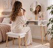 BackHome Living Туалетний Столикдля Макіяжу Білий Ретро З Круглим Дзеркалом + Табуретка, PHO5803 - Home Club, Зображення 7