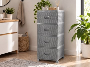 Chomik Пластиковый комод с 4 ящиками, серый, 38 x 45 x 90 см, Rattan, KAS0357/4A - Home Club