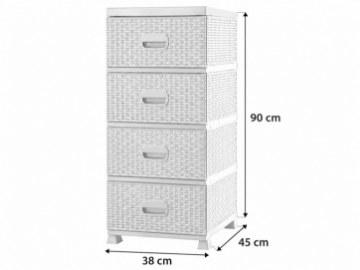 Chomik Пластиковый Комод С 4 Ящиками, Белый, 38 x 45 x 90 см, Раттан, KAS0357/2A - Home Club