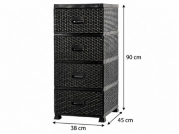 Chomik Пластиковый комод с 4 ящиками, черный, 38 x 45 x 90 см, из ротанга, KAS0357/5A - Home Club