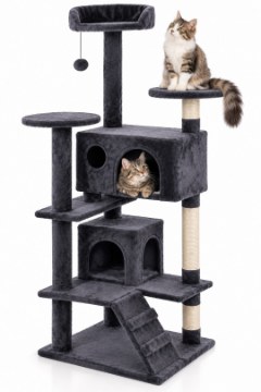 Chomik Когтеточка для кошки с домиком, 49 × 49 × 134,5 см, серая, PET8696 - Home Club