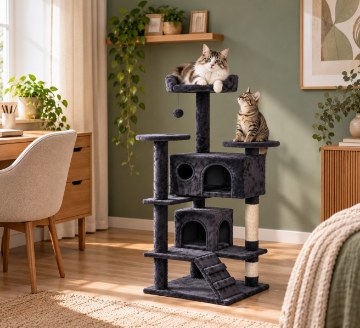 Chomik Когтеточка для кошки с домиком, 49 × 49 × 134,5 см, серая, PET8696 - Home Club
