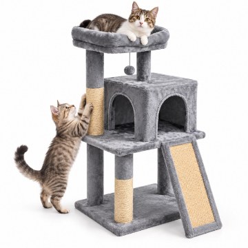 Chomik Когтеточка для кошки с домиком, 45 × 35 × 90 см, серая, PET8672 - Home Club