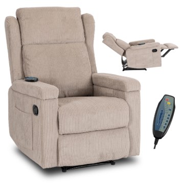 Mebel Elite Раскладное кресло с функцией массажа Sebastian, бежевое, из вельвета, ME.SEBASTIAN/BZ/SZTR/FW - Home Club