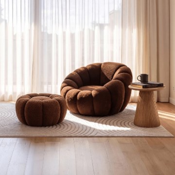 Mebel Elite Вращающееся кресло для отдыха Pettit с пуфиком, коричневое, из ткани «букле», ME.PETTIT/BR/TB/FW - Home Club
