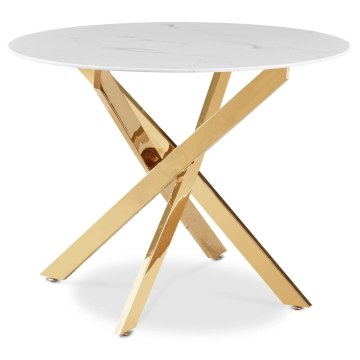 Mebel Elite Стіл Bali зі скла, 100 см, білий мармур/золотий, ME.BALI/BM/ZL/S - Home Club