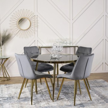 Mebel Elite Стіл Tinga 100 см, скляний, чорно-золотий, ME.TINGA/CZ/S - Home Club