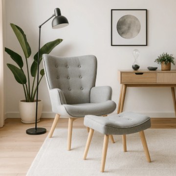 Mebel Elite Кресло Lozano 2 с подставкой для ног, серого цвета, ME.LOZANO2/P/DK/T/FW - Home Club