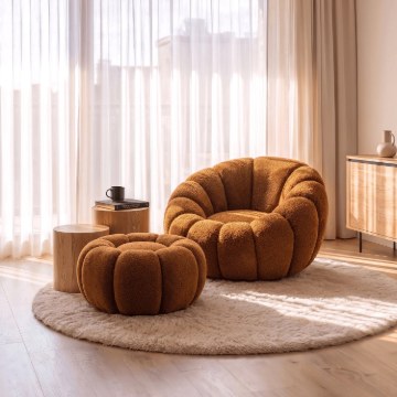Mebel Elite Вращающееся кресло для отдыха Pettit с пуфиком Rudy Boucle, ME.PETTIT/RD/TB/FW - Home Club