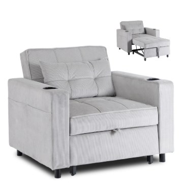 Mebel Elite Розкладне крісло Solor, сіре, з вельветової тканини, ME.SOLOR/P/CZ/SZTR/FW - Home Club
